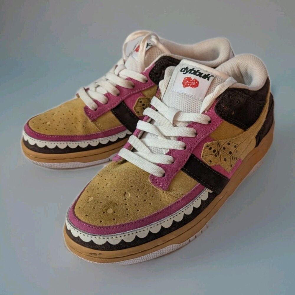 Donny Dybbuks Lucky 7 "Jawbreaker” Tan, Chocolate & Pink Suede Shoes Mens Size 7